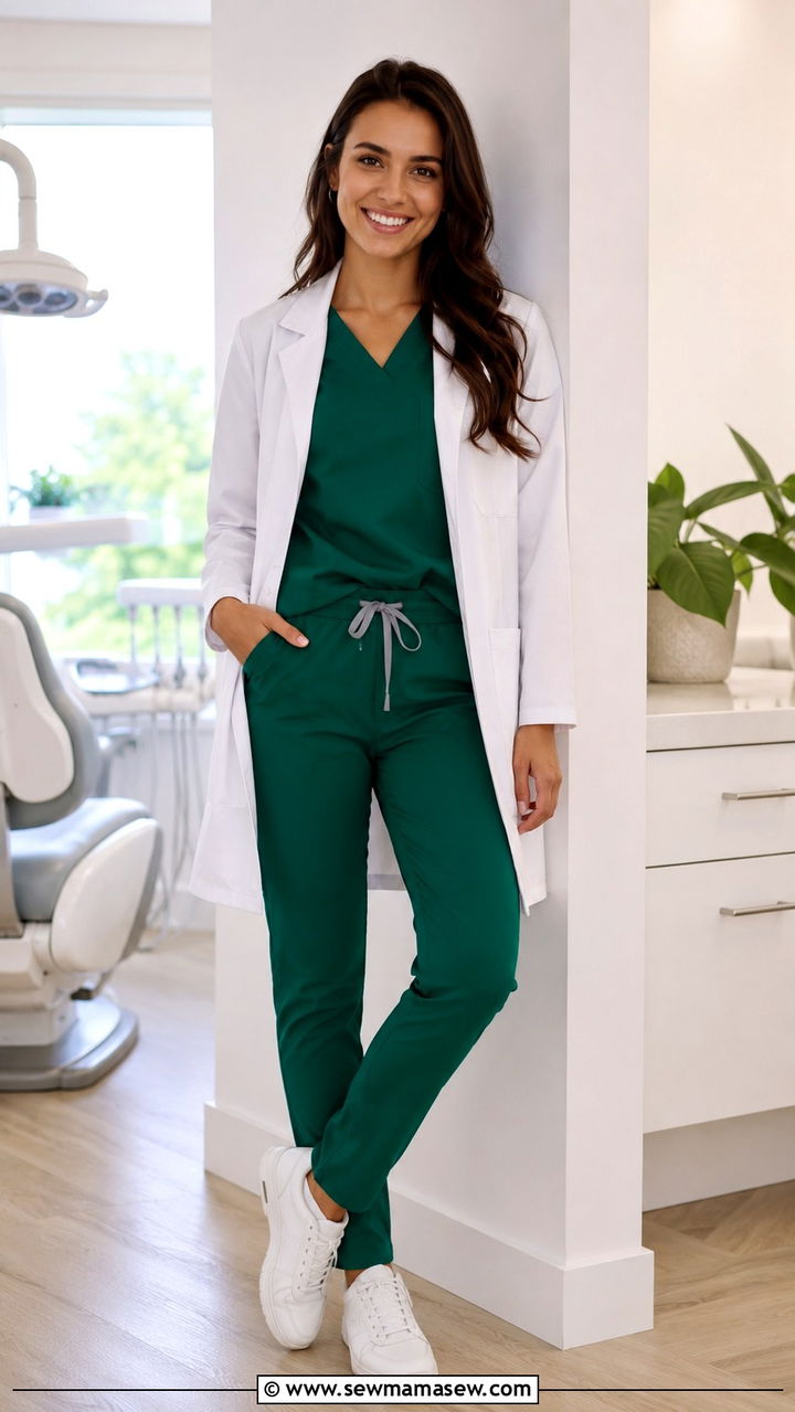 Emerald Green Scrubs With White Lab Coat Dental - 30 Dental office outfit ideas
