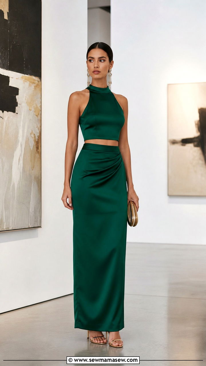 Emerald Green TwoPiece Set For Anniversary Celebration - 20 anniversary dinner outfit ideas
