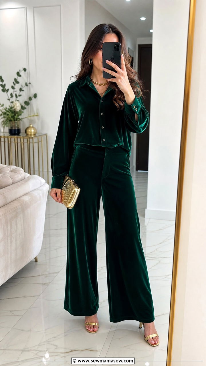 Emerald Green Velvet Co Ord Set - 25 Velvet matching set outfit ideas