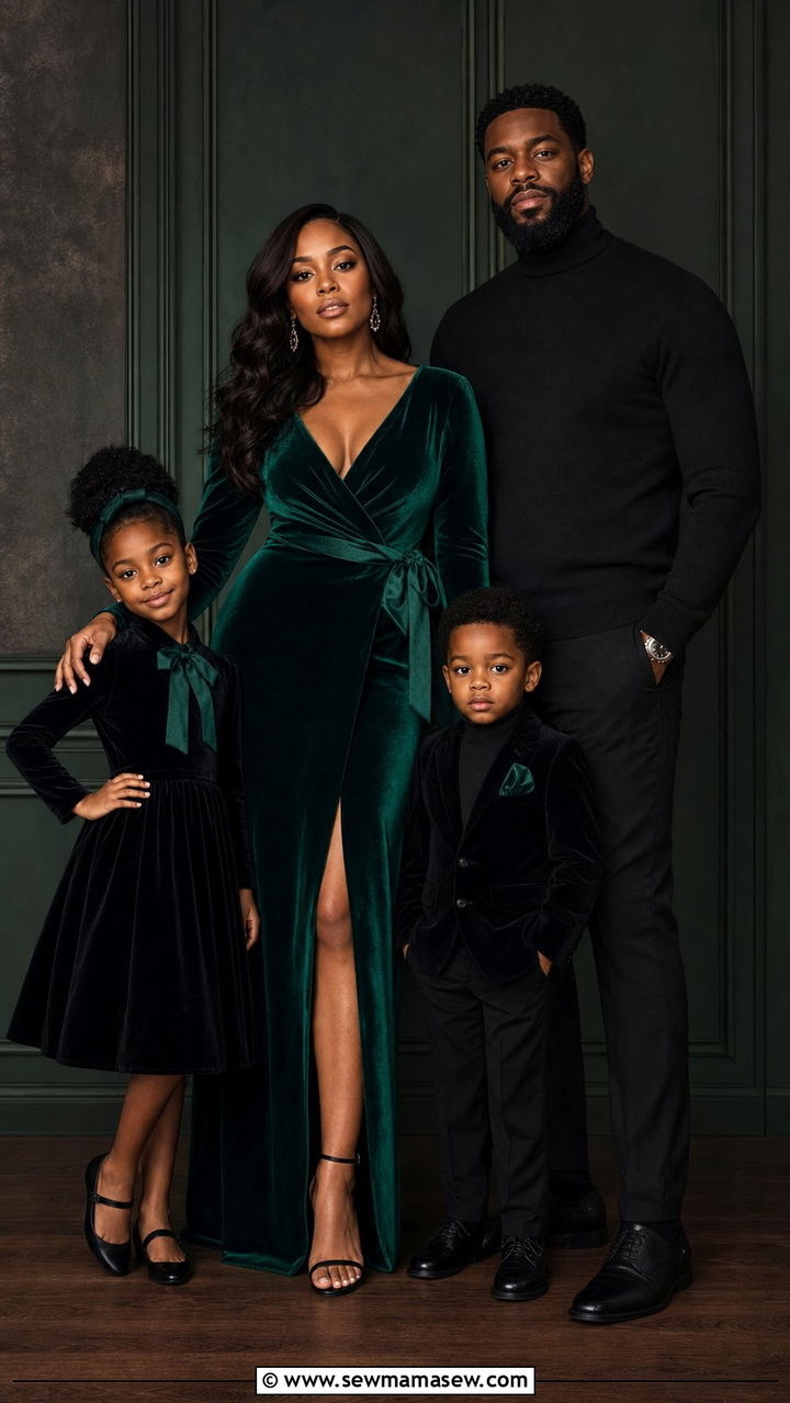 Emerald Green and Black Family Photo Outfit - 25 family photo outfits aesthetic