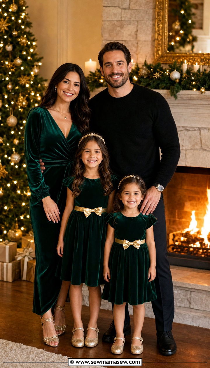 Emerald Green and Gold Holiday Family Outfit - 25 cute family photo outfits