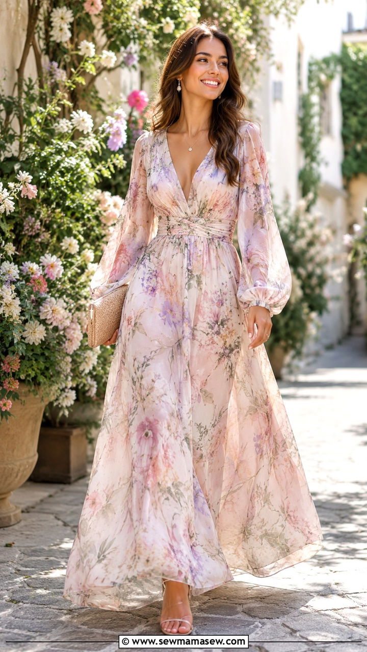Emerald Long Sleeve Maxi Dress For Wedding - 20 Wedding guest outfit ideas with long sleeves
