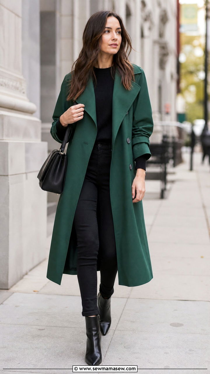 Emerald Trench Coat with Black Outfit - 30 Emerald and black outfit ideas