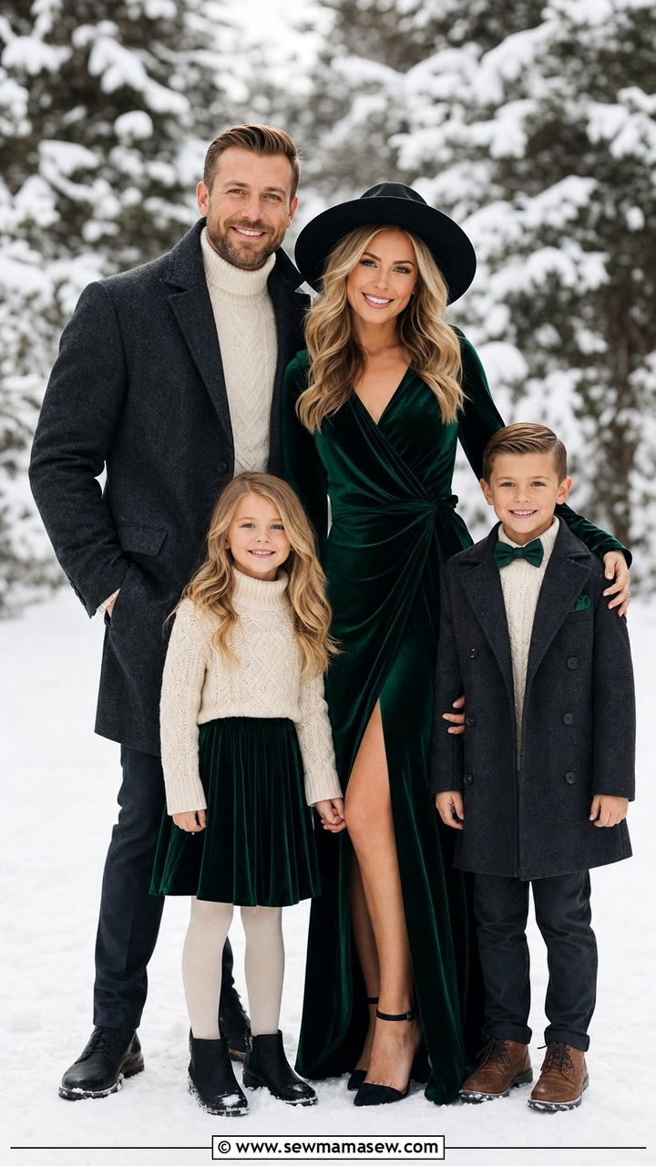 Emerald green winter family photo outfit - 25 family photo outfits 2026