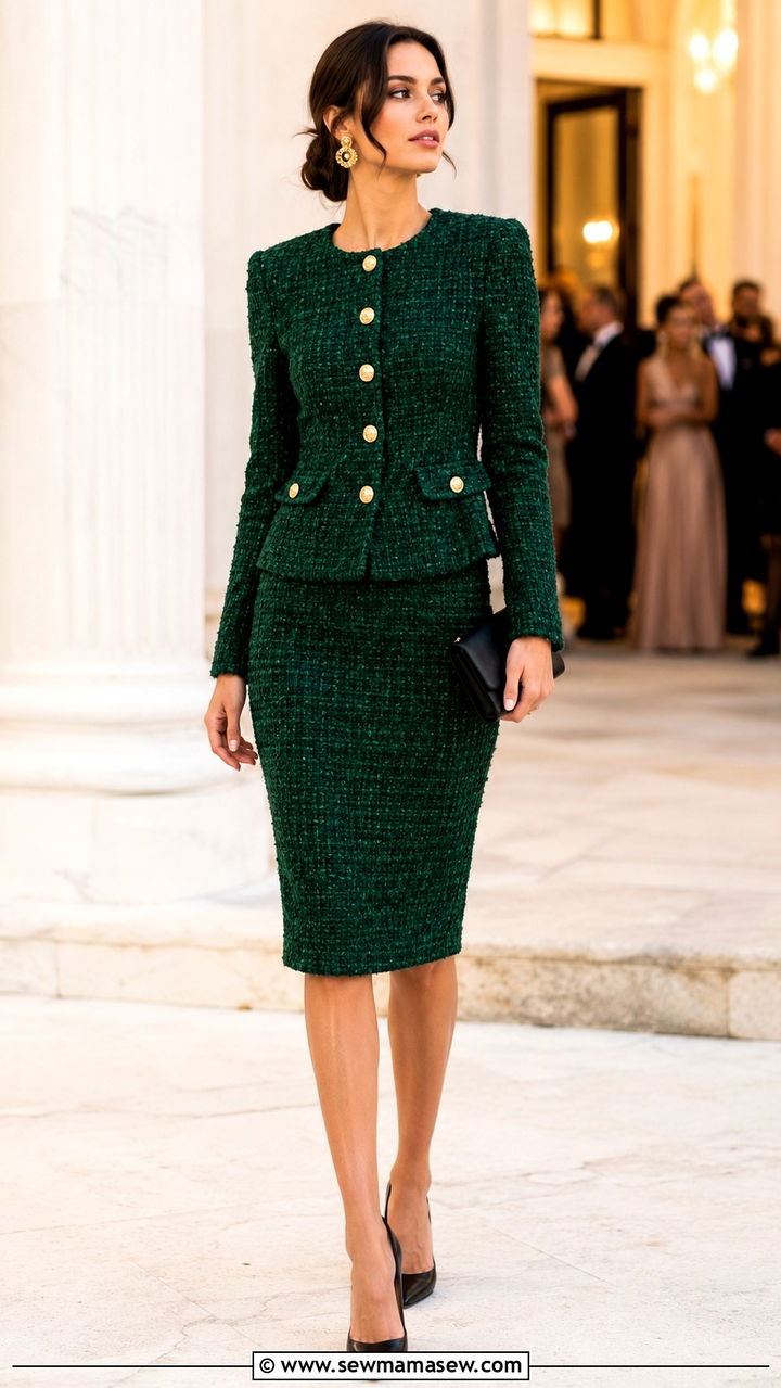 Emerald tweed matching set - 25 Tweed matching set outfit ideas
