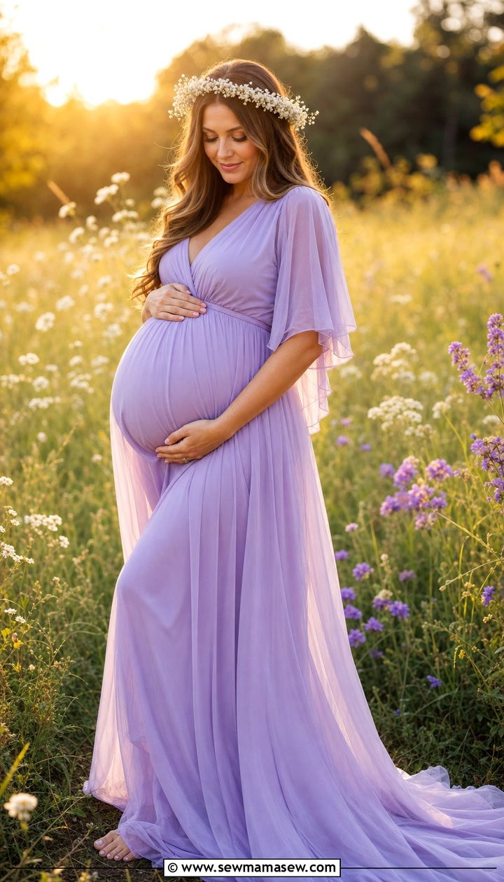 Empire Waist Chiffon Gown Maternity Photo Outfit - 25 Summer maternity photo outfits