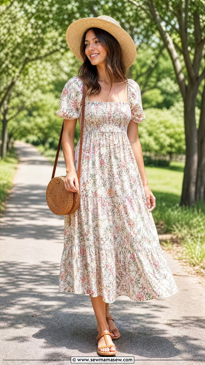Empire Waist Dress And Flat Sandals Outfit For Flat Chest - 25 Outfits for flat chest
