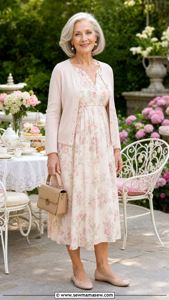 Empire Waist Dress With Ballet Flats - 25 Dress outfit ideas for women over 60