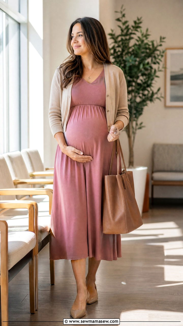 Empire Waist Dress and Flats Outfit - 25 Maternity outfit ideas for doctor appointment