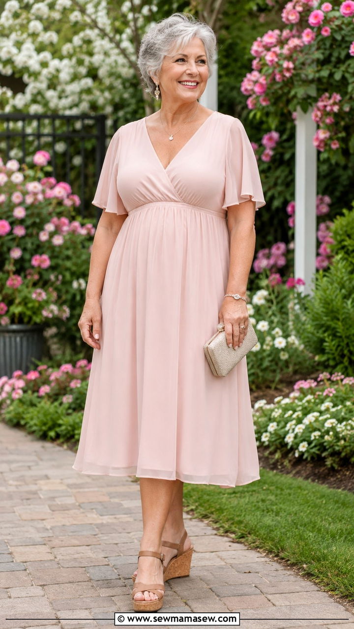 Empire Waist Dress and Wedges Outfit Over 70 - 25 Plus size outfit ideas for women over 70