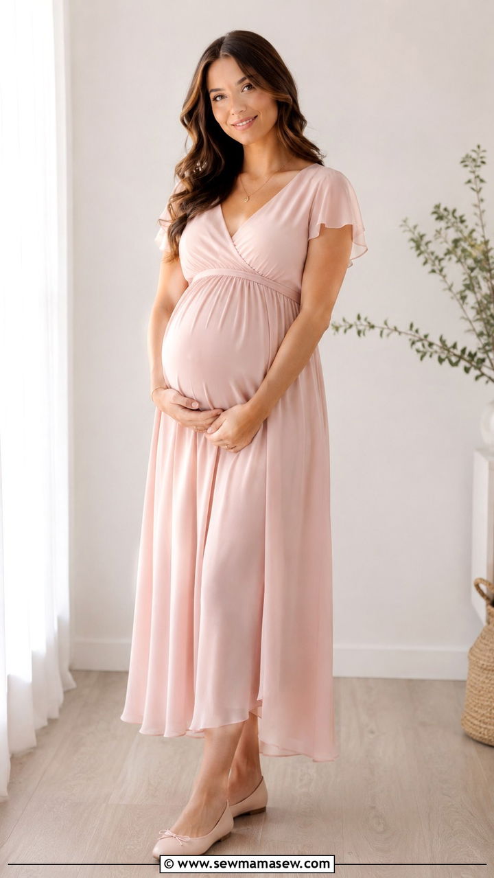Empire Waist Dress with Ballet Flats - 30 classy baby shower outfit ideas