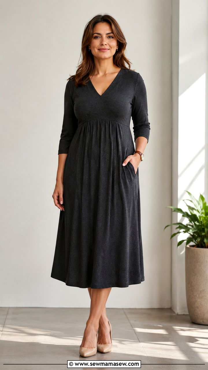 Empire Waist Dress with Pumps - 20 work outfits for apple shaped body