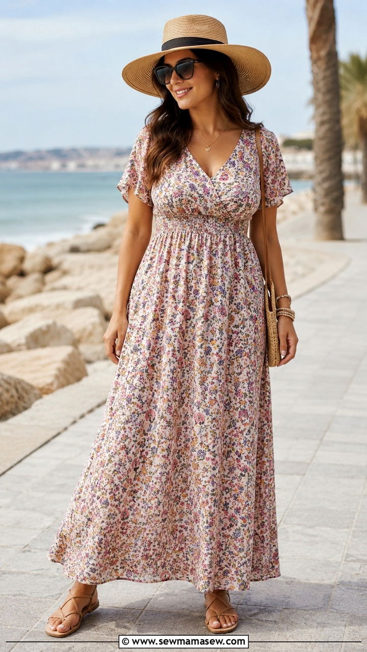 Empire Waist Flowy Maxi Dress For Muffin Top - 20 Outfit ideas to hide muffin top