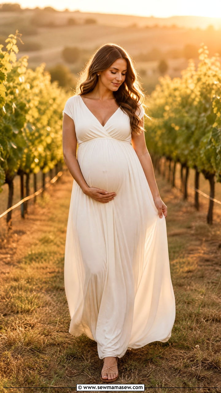Empire Waist Gown Maternity Photoshoot - 30 Maternity photoshoot outfit ideas