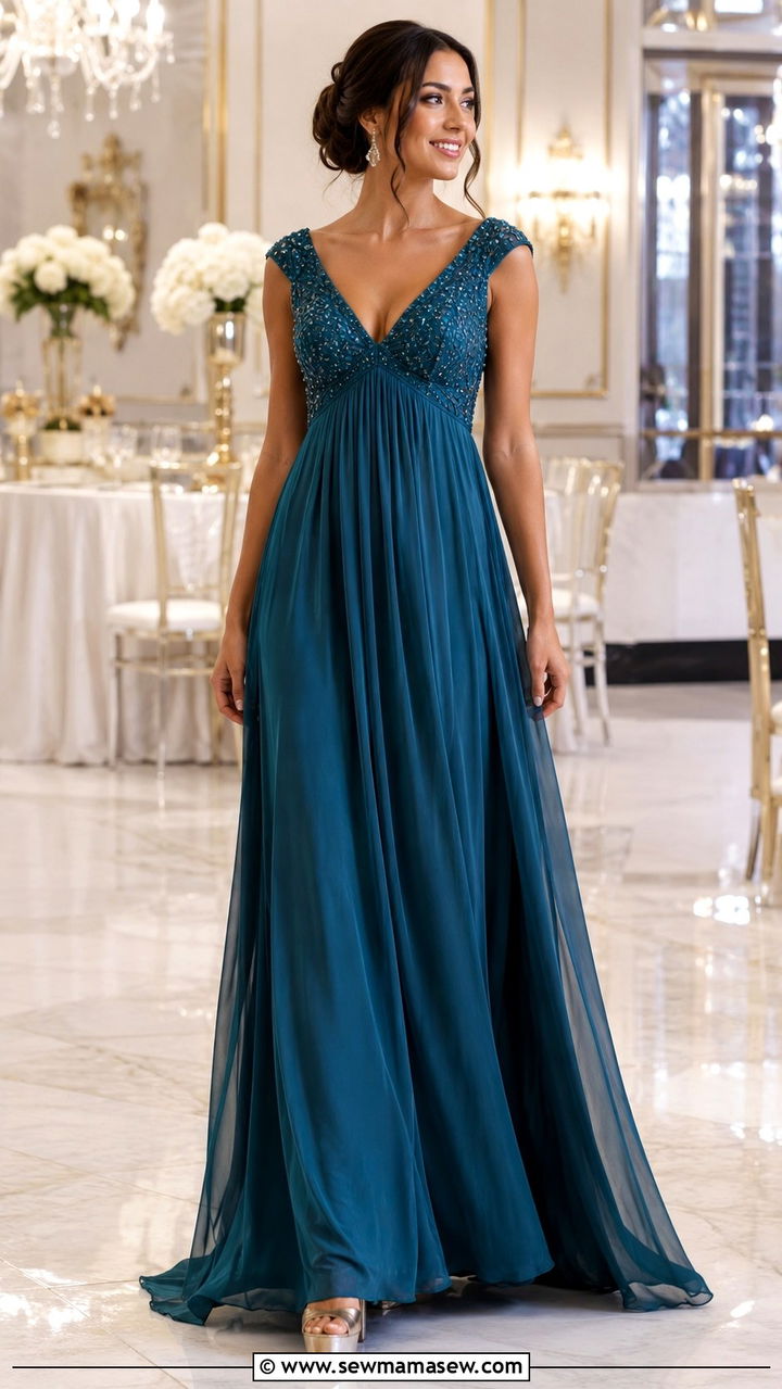 Empire Waist Gown With Platform Heels - 30 Party outfits for pear shape