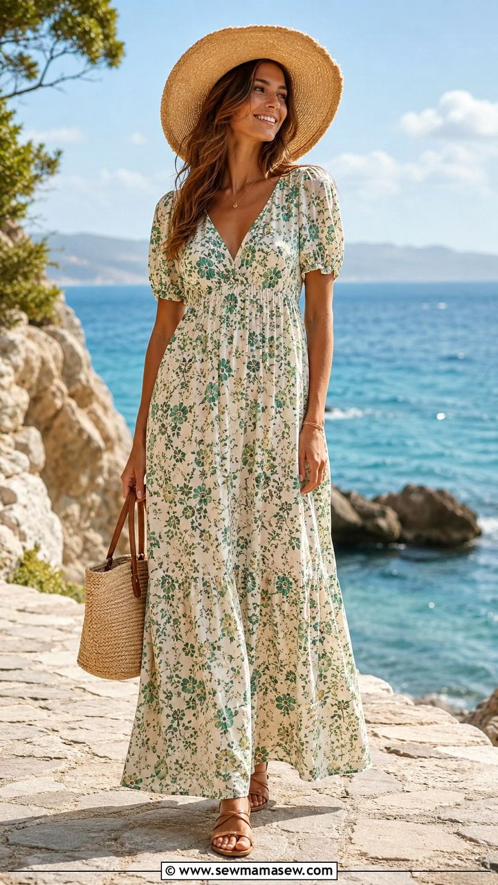 Empire Waist Maxi Dress With Flat Sandals - 20 Outfit ideas to hide love handles