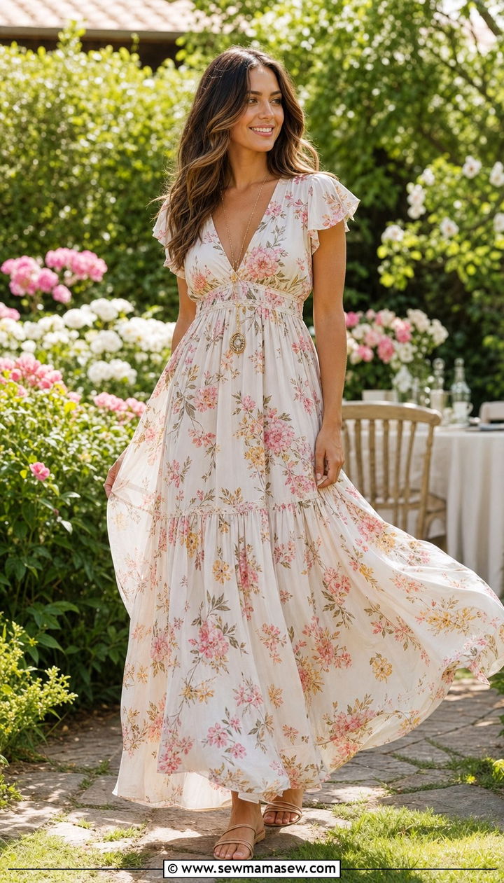 Empire Waist Maxi Dress With Flat Sandals Outfit - 25 spring outfits for short torso women