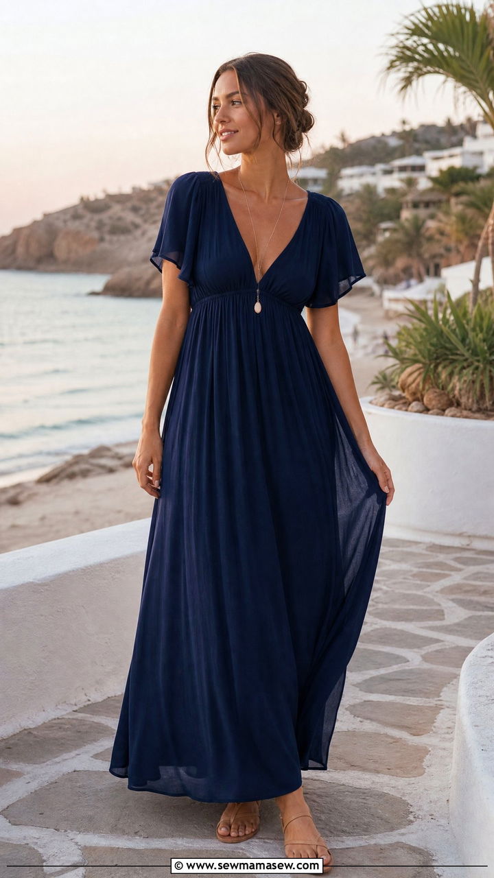 Empire Waist Maxi Dress With Minimal Sandals - 25 Outfits that make you look taller