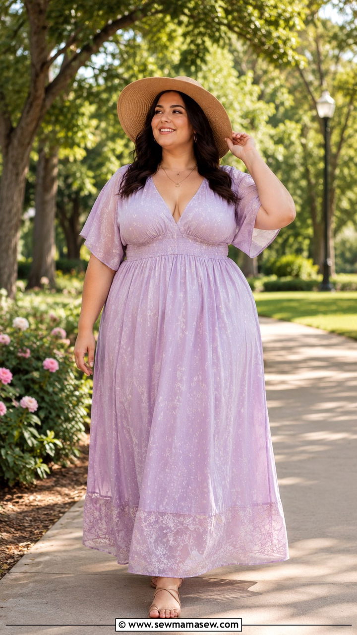 Empire Waist Maxi Dress with Flat Sandals - 30 Plus size outfit ideas for graduation