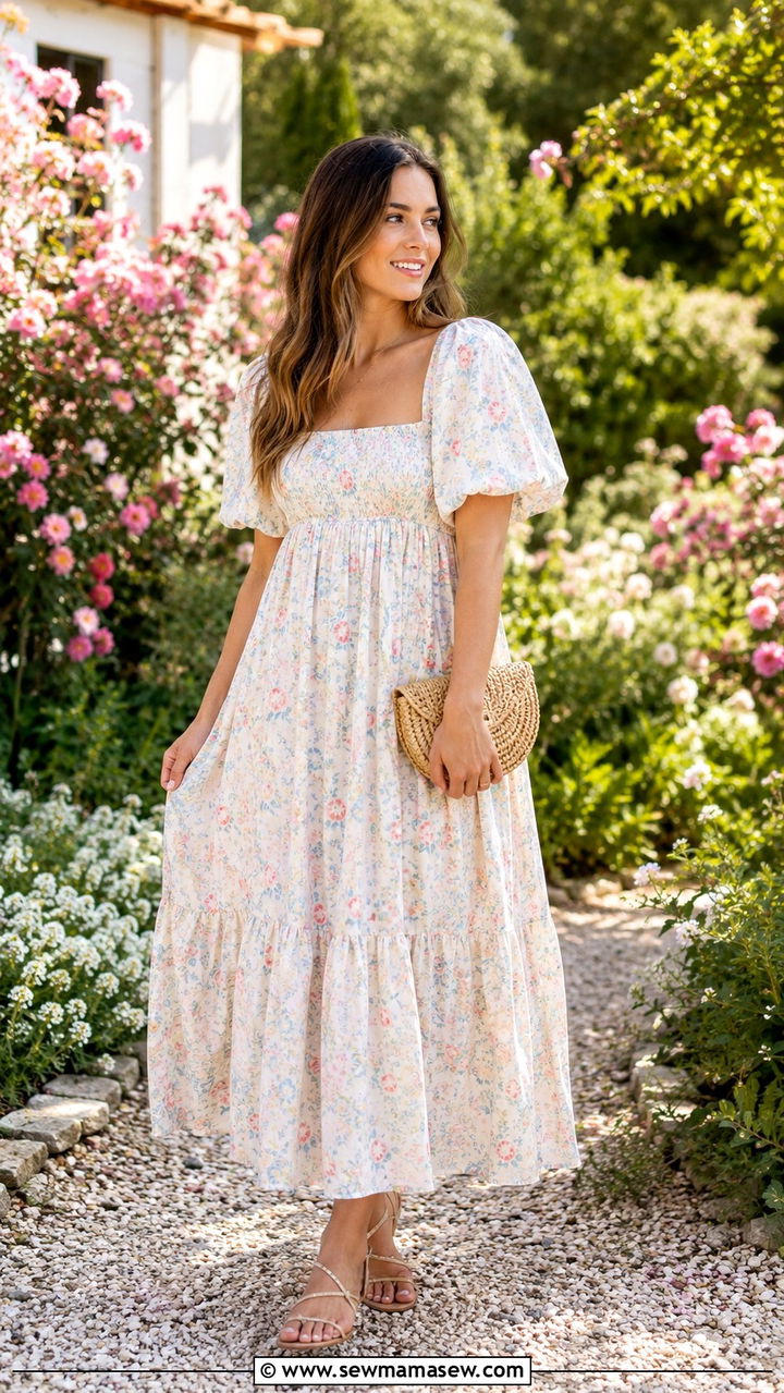 Empire Waist Midi Dress Spring Outfit - 20 spring outfits for women with tummy