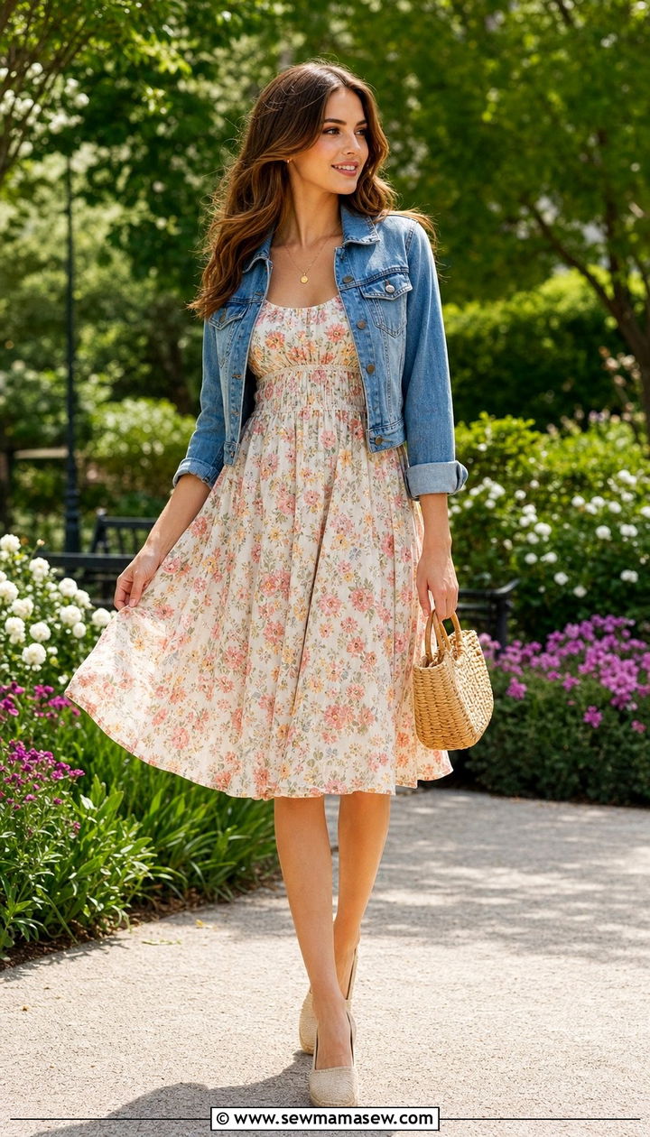 Empire Waist Swing Dress with Cap Sleeves - 25 summer outfits for long torso women