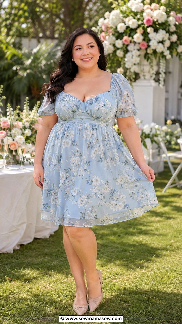 Empire waist dress with ballet flats - 30 Petite plus size outfit ideas