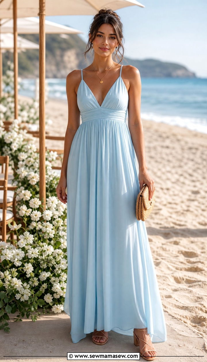 Empire waist dress with strappy sandals - 25 Cute outfits for rectangle body