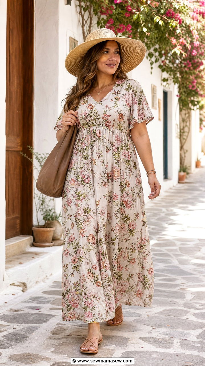 Empire waist maxi dress casual outfit for women with tummy - 25 casual outfits for women with tummy
