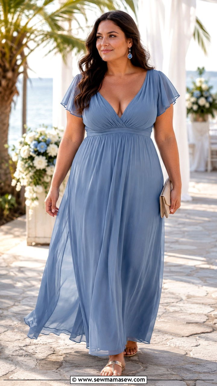 Empire waist maxi dress outfit for big bust wedding guest - 20 Wedding guest outfit ideas big bust