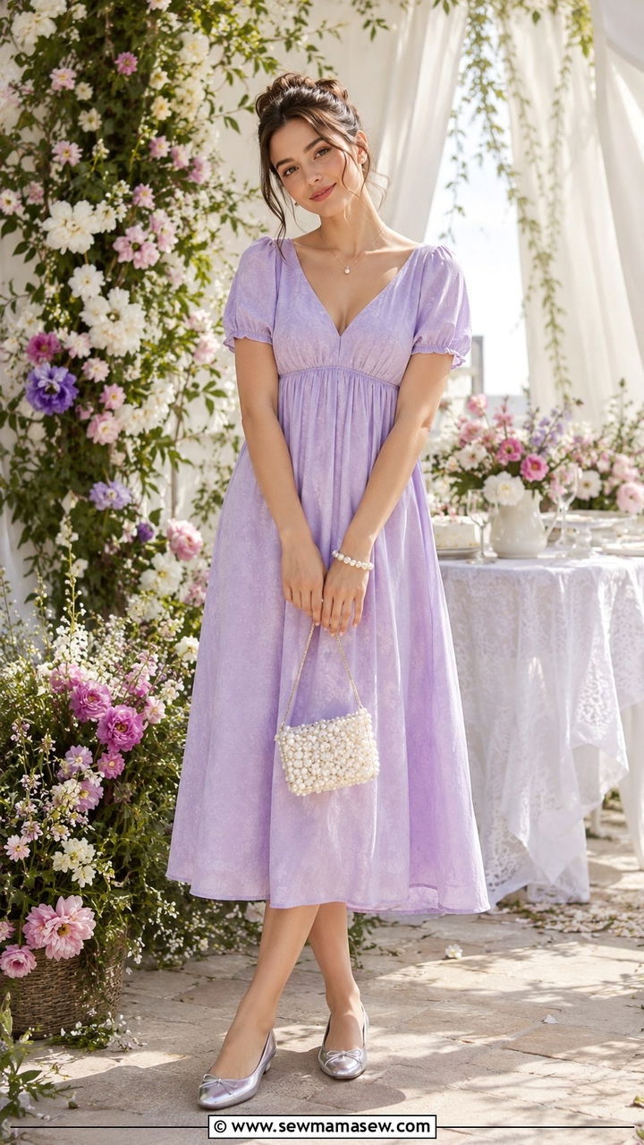Empire waist midi dress with ballet flats - 25 Midi dress with ballet flats outfit ideas