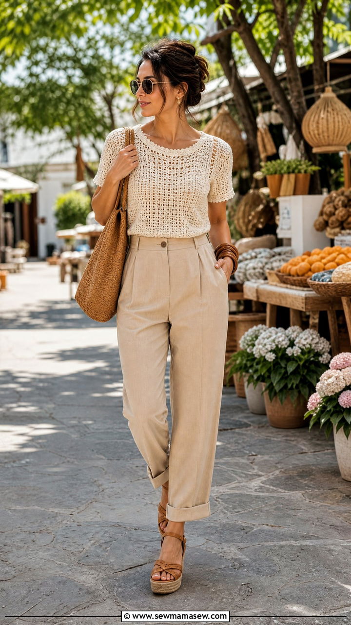End Of Spring Outfit With A Crochet Top And High Waist Trousers - 30 End of spring outfits