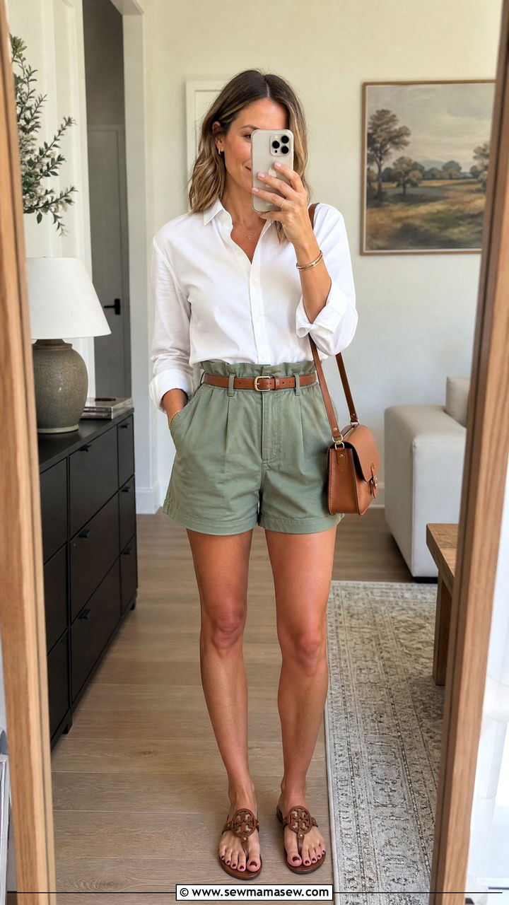 End Of Spring Outfit With A Poplin Shirt And Paperbag Shorts - 30 End of spring outfits