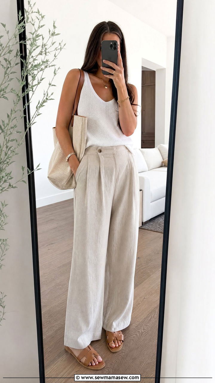 End Of Spring Outfit With Linen Trousers And A Knit Tank - 30 End of spring outfits