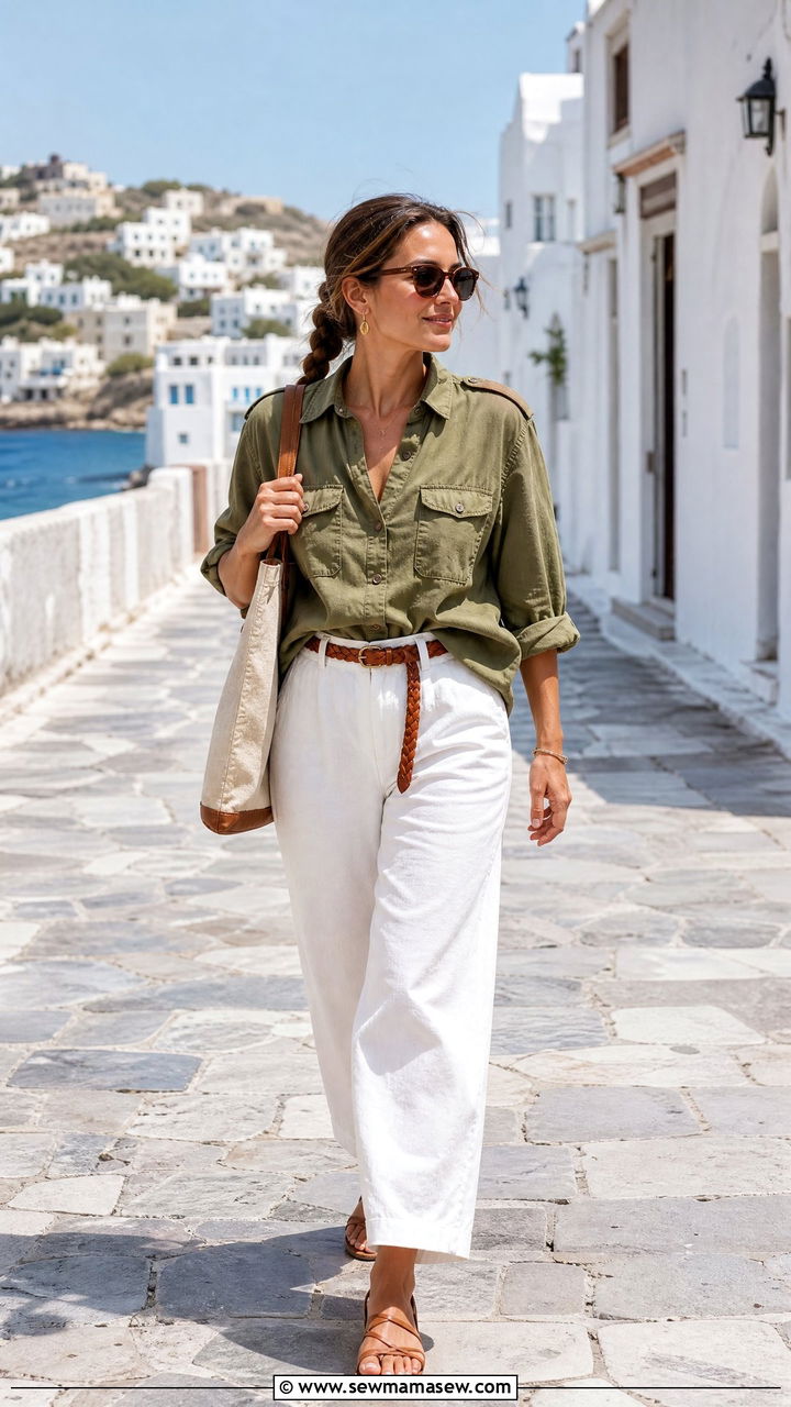Epaulette Utility Shirt with White Wide Leg Trousers - 25 Outfits for narrow shoulders