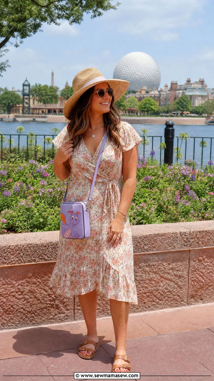 Epcot Floral Dress and Comfortable Sandals Outfit - 30 Disney World outfit ideas summer