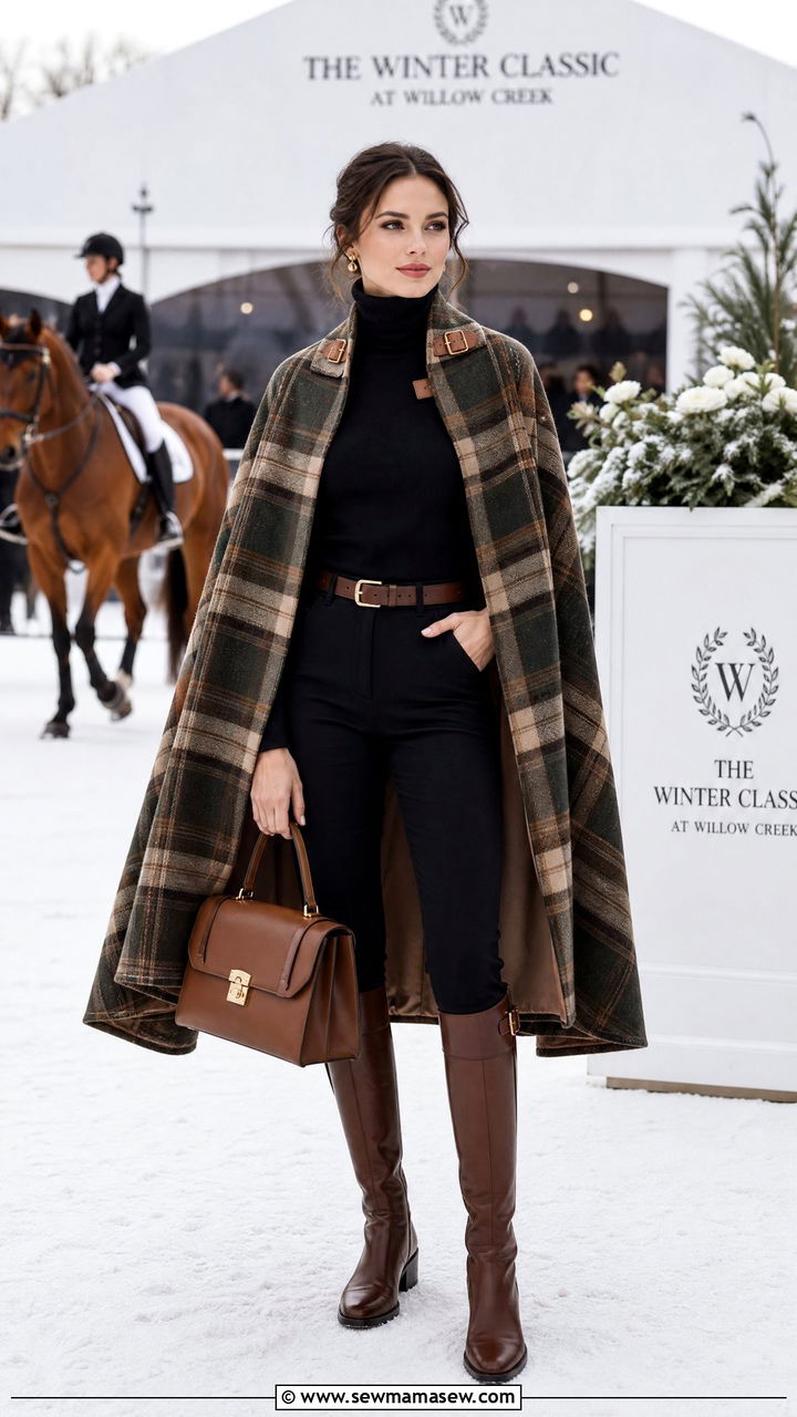 Equestrian outfit with a cape and riding boots - 30 Equestrian outfit ideas
