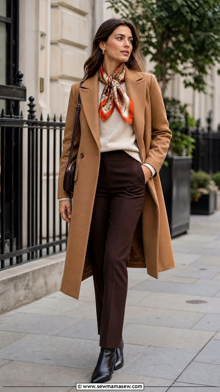 Equestrian outfit with a silk scarf and tailored coat - 30 Equestrian outfit ideas