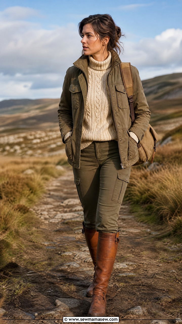 Equestrian outfit with a utility jacket and flat boots - 30 Equestrian outfit ideas