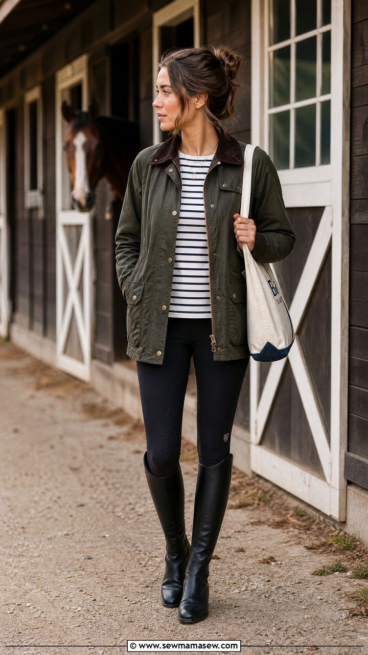 Equestrian outfit with barn jacket and riding boots - 30 Equestrian outfit ideas
