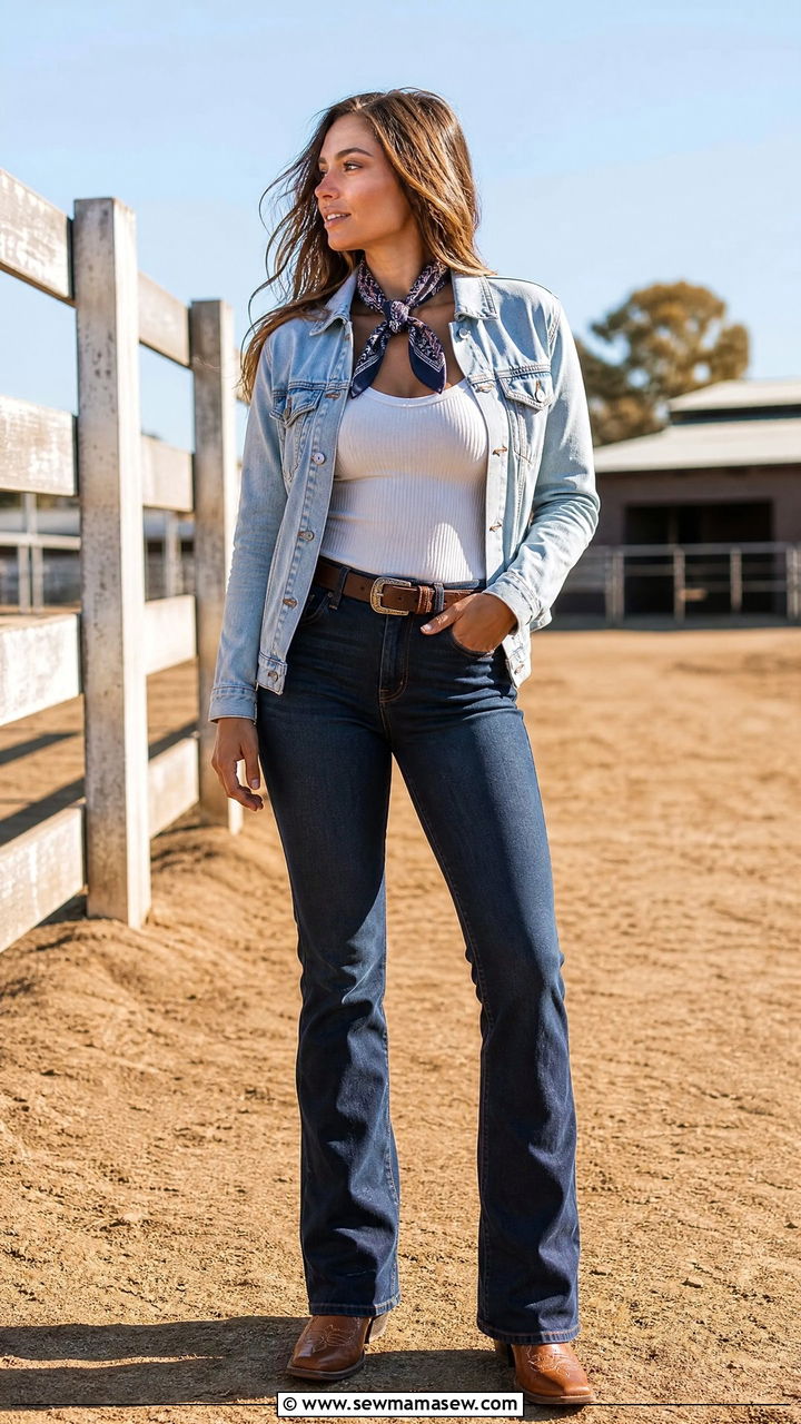 Equestrian outfit with denim jacket and cowboy boots - 30 Equestrian outfit ideas