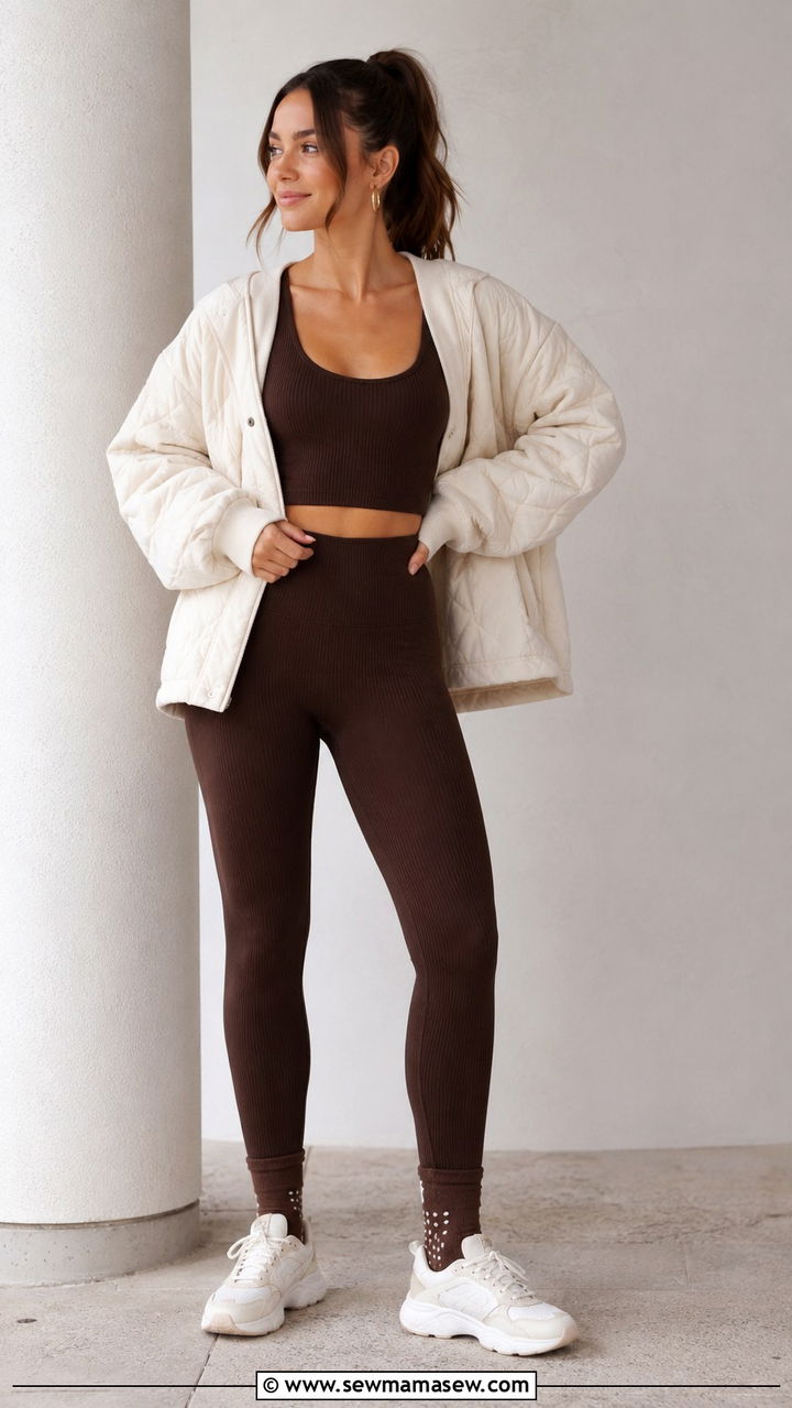 Espresso Brown Ribbed Leggings and Tank - 25 Pilates outfit ideas aesthetic