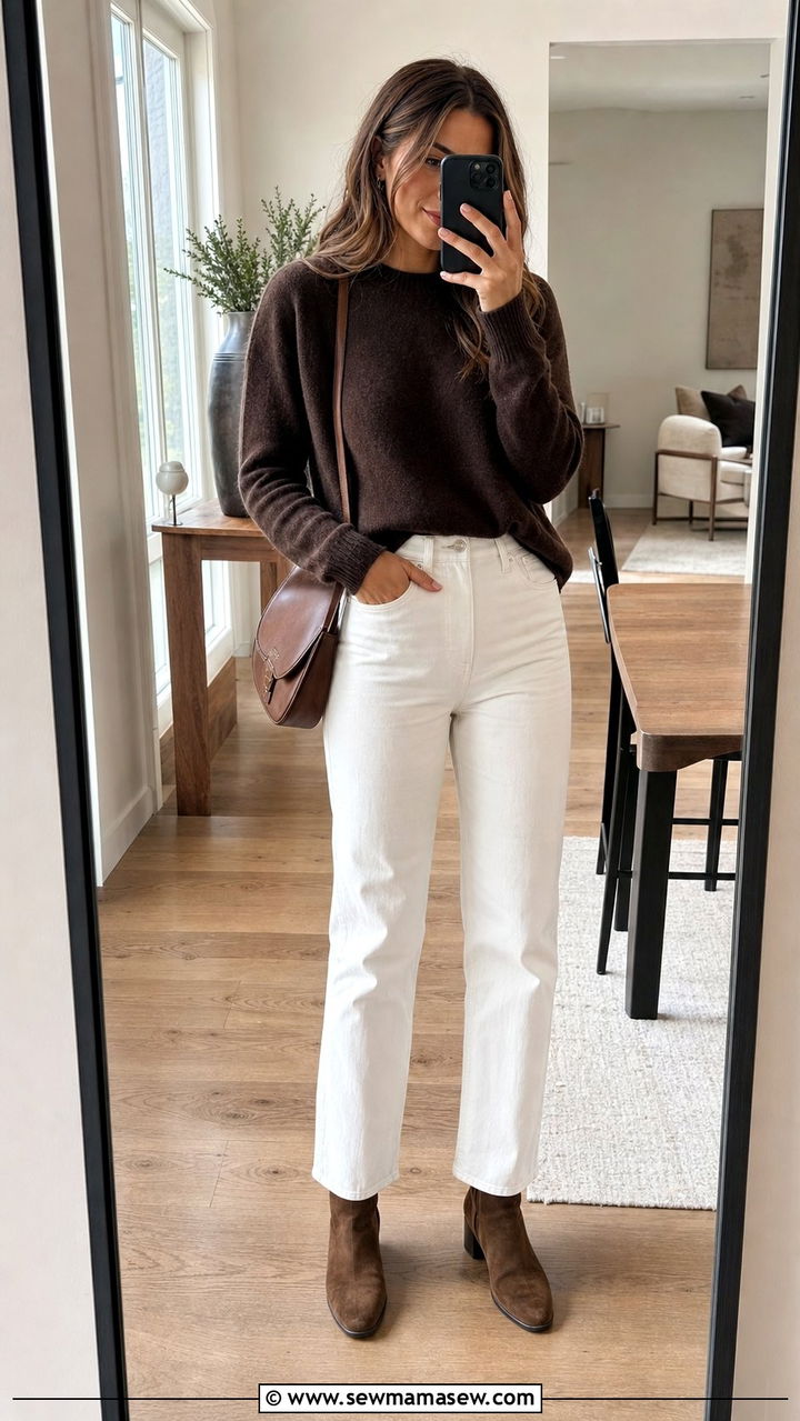 Espresso Cashmere Sweater And White Jeans - 25 Espresso outfit ideas