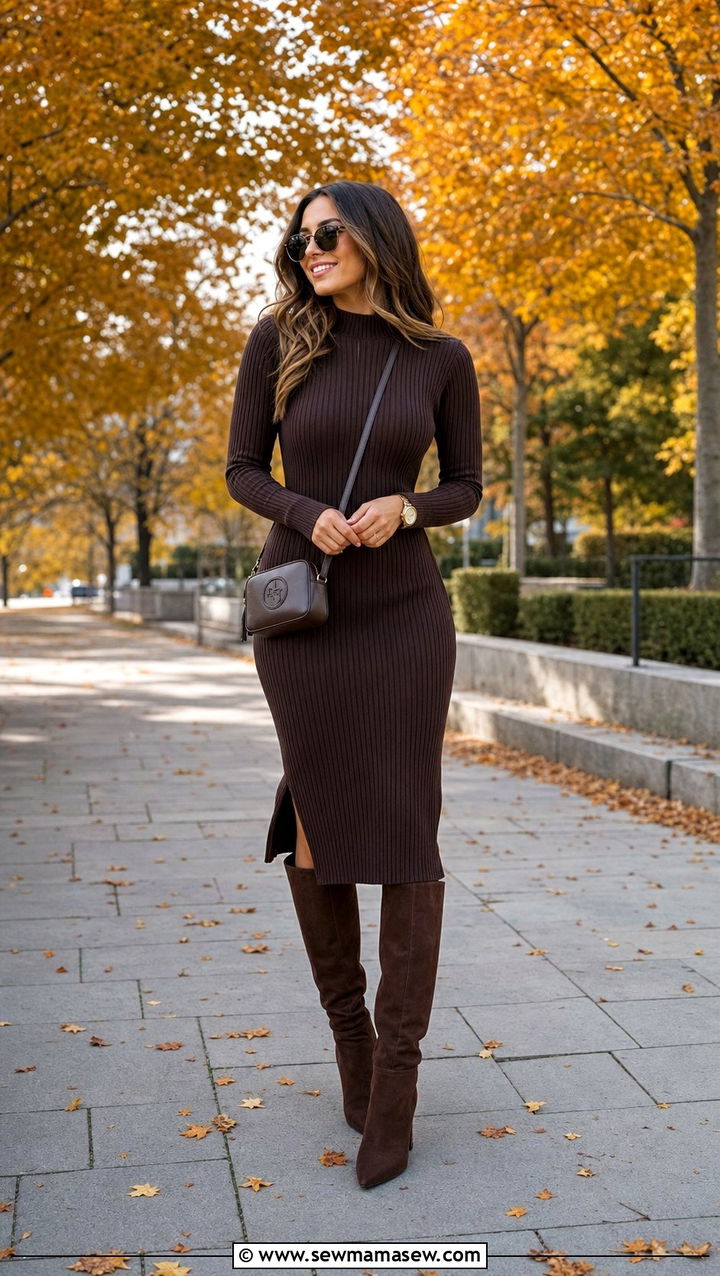Espresso Knit Dress And Knee High Boots - 25 Espresso outfit ideas