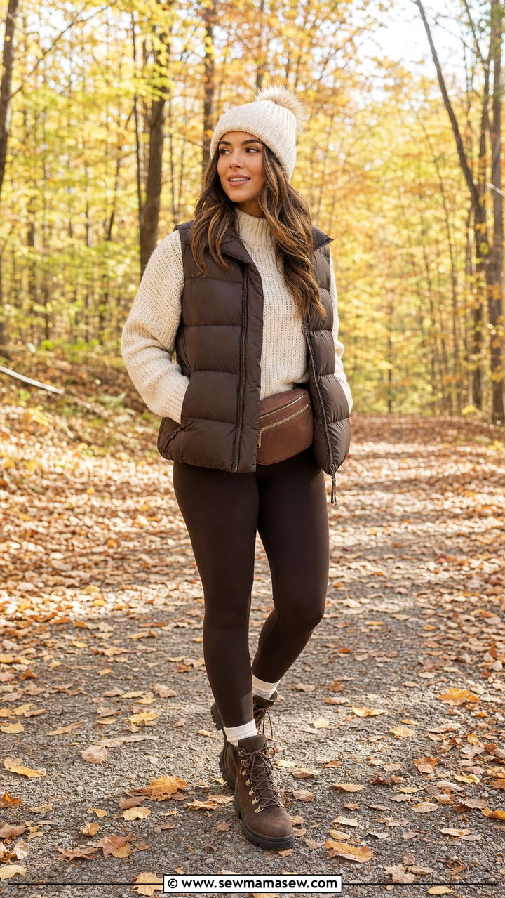 Espresso Puffer Vest And Cream Knit Leggings - 25 Espresso outfit ideas