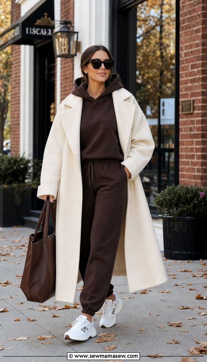 Espresso Sweatsuit And Oversized Wool Coat - 25 Espresso outfit ideas