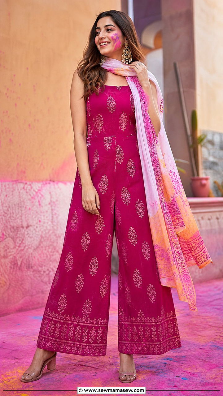 Ethnic Print Jumpsuit Holi Outfit - 25 Holi outfit ideas