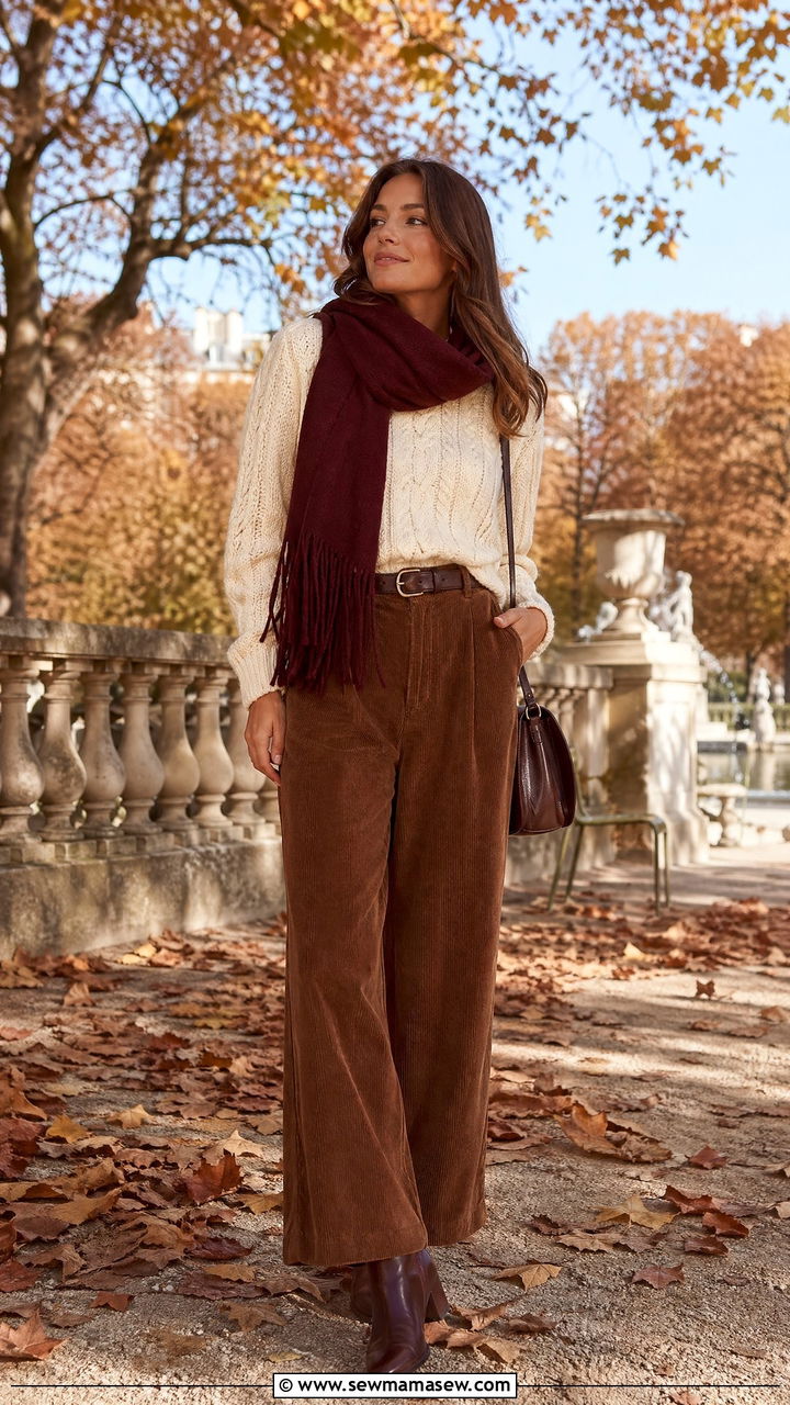 Europe Cable Knit Sweater Corduroy Pants Outfit - 35 Europe travel capsule wardrobe