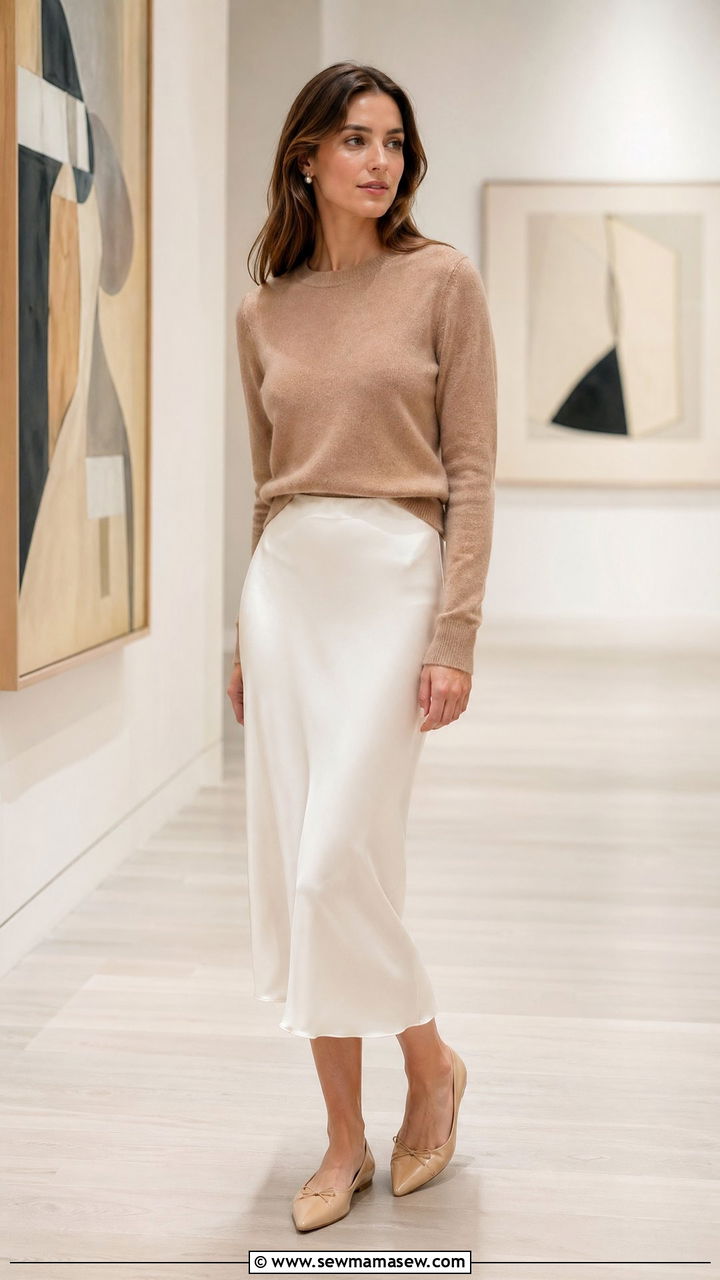 Europe Cashmere Sweater Silk Skirt Outfit - 35 Europe travel capsule wardrobe