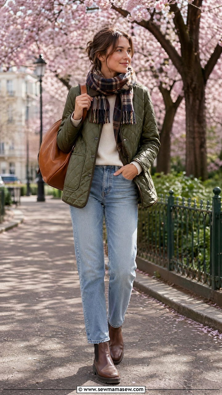 Europe Quilted Jacket Straight Jeans Outfit - 35 Europe travel capsule wardrobe