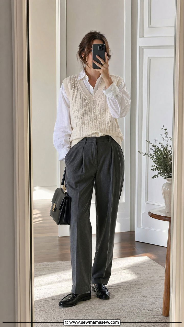 Europe Sweater Vest Pleated Trousers Outfit - 35 Europe travel capsule wardrobe